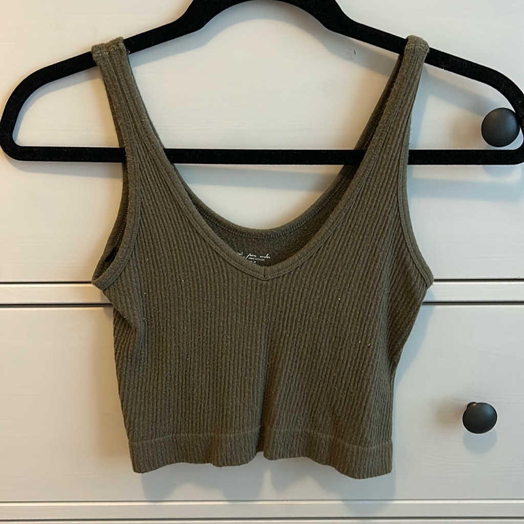Green Ribbed Crop Top